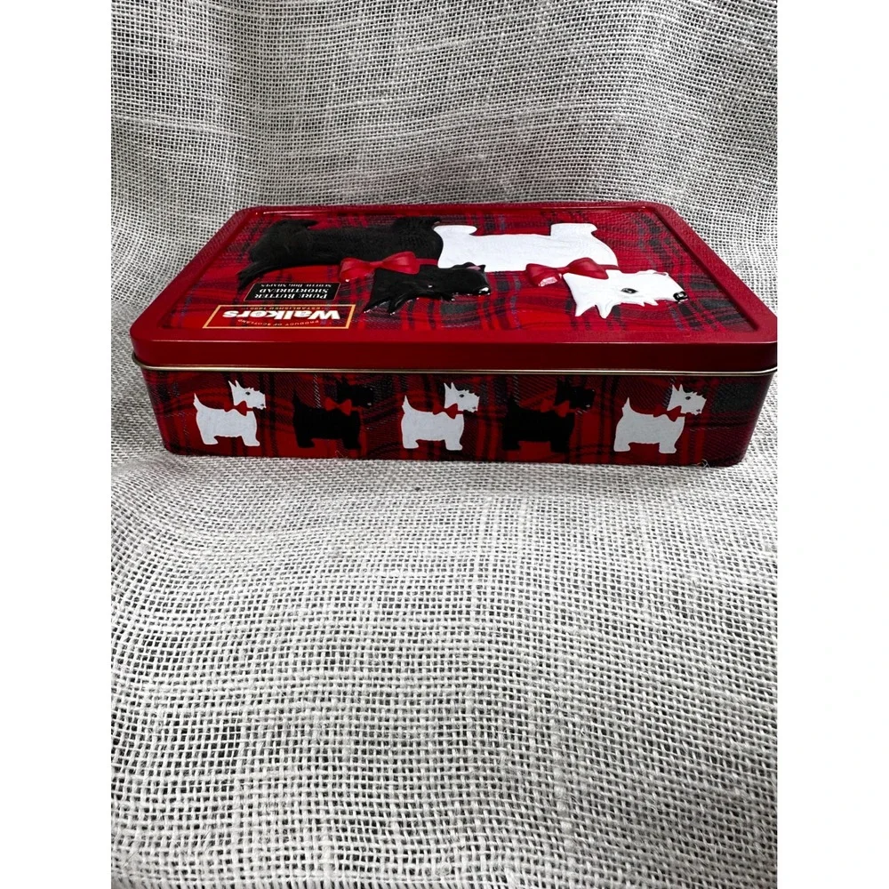 Walkers Shortbread Scottie Dog Tin Red Tartan Plaid Embossed Metal‎ Collectible